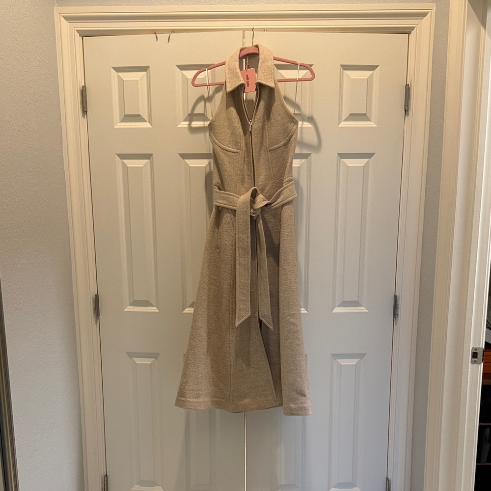 Cult Gaia Reiner oatmeal Sleeveless Zip-Front Midi Dress with Tie Waist